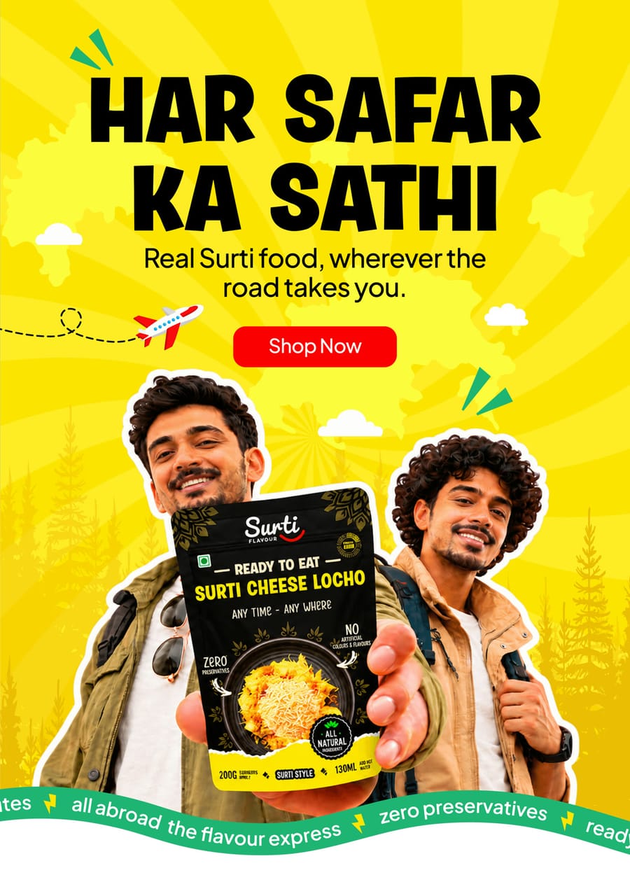 Har Safar Ka Sathi — Surti Flavour. Shop Now